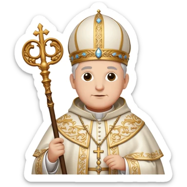 Portrait of Leo Gorskey in ornate pope clothing, holding a staff sticker