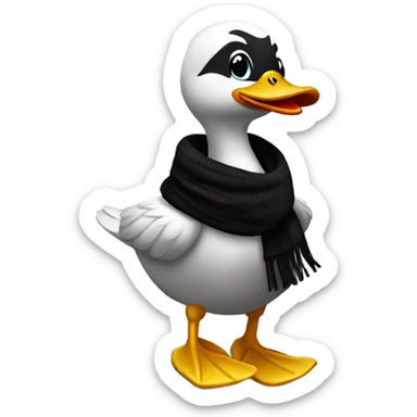 Happy duck that crossed the road and is black. Wearing a scarf sticker