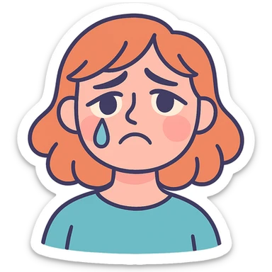 wistful crying face with gentle eyes, single tear, pastel colors sticker