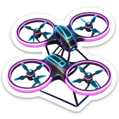An icon featuring two racing drones flying at high speed through glowing rings on an obstacle course. Motion blur and a dynamic aerial path show intense competition. A controller appears in the corner. Transparent background highlights the thrill and precision of drone racing. sticker