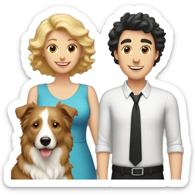 Family,  man blond hair and woman and curls black border collie sticker
