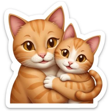 happy mom cat hugging her happy kitten, mom cat with a gentle smile sticker