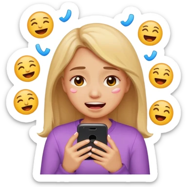 Girl crying laughing at a funny video on her phone. More emoji style. Less realistic sticker