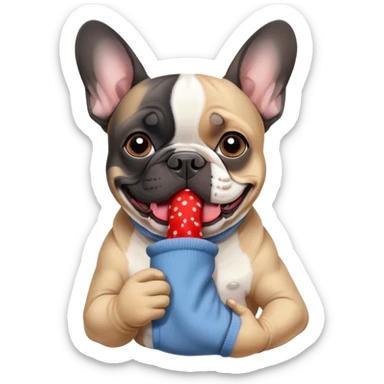 Black and white frenchie eating a sock  sticker