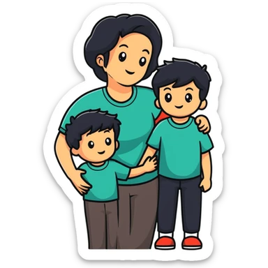 cheerful white family trio - dad with dark black hair, mom and son sticker