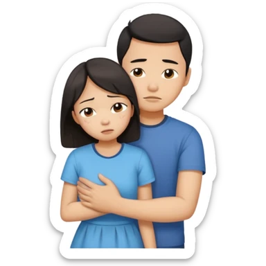 An Asian guy hugging an Asian girl who’s crying sticker
