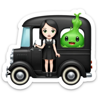 Heroic  Wednesday Adam’s slime-oozing exterminator antique tall moving van hot rod(motto: You pay me now!) sticker