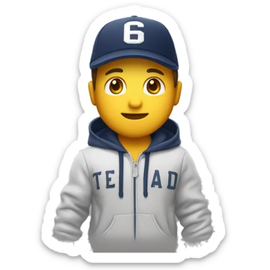 Chico blanco con gorra y con sudadera estampada con el text “gap” sticker