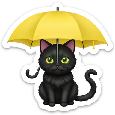 black cat is holding a yellow umbrella. sticker