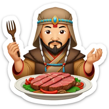 genghis khan holds a cooket meat on a dish sticker