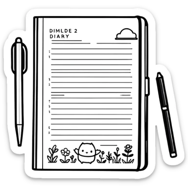 A closed soft blue diary with tiny cute Doodle drawings on the front cover, detailed watercolor illustration, isolated die cut sticker. Must be 8k, dpi 300 sticker