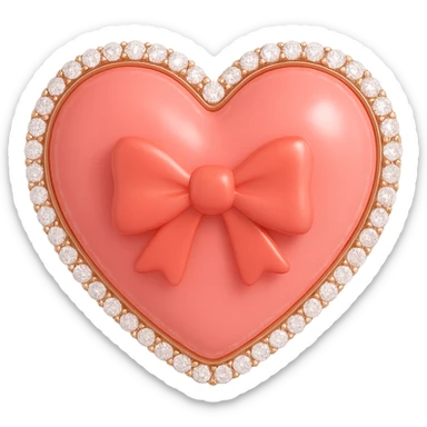Move the bow to the middle of the tiny red heart, keep pastel red enamel, sparkling gems, and soft glowing effect. The style should resemble 3D emoji style with a soft glowing effect. Remove the background. sticker