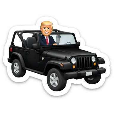 Donald Trump sitting in a black jeep  sticker