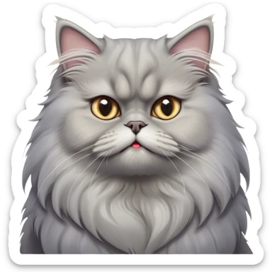 Cinematic Derpy grumpGrey Persian Cat Portrait Emoji, Head tilted playfully with an adorably awkward expression, fluffy grey fur with soft silver undertones, Simplified yet hilariously derpy features, highly detailed, glowing with a warm but slightly confused glow, high shine, a mix of lazy and clueless, stylized with a touch of whimsy, bright but with a completely derpy and grumpy face, soft glowing outline, capturing the essence of a quirky yet chubby, grumpy kitty, so endearing it feels like it could stretch out of the screen and demand attention with its wonderfully derpy charm!y com sticker