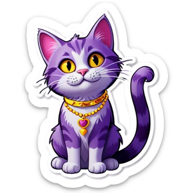 Purple cat with a necklace ￼ sticker