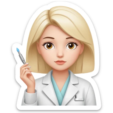 girl cosmetologist, thoughtful expression, soft colors, beauty clinic vibe thinking pose sticker