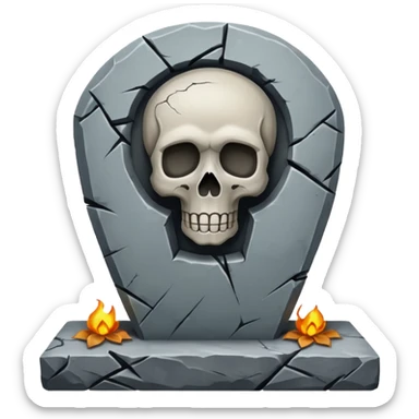 tombstone with a skull sticker