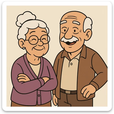warm and friendly elderly grandparents, cartoon style sticker