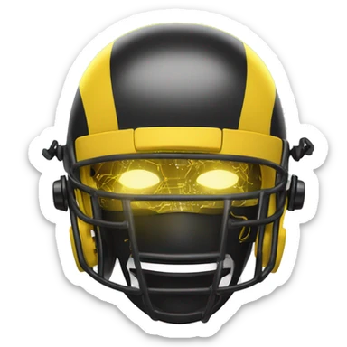 Black and yellow cyborg head with football helmet, face mask and circuits sticker
