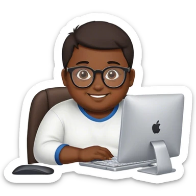 Fat dark skin bengali boy with glasses on the computer sticker