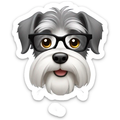 A schnauzer with an Asian guy who has long hair and moustache and wear glasses sticker
