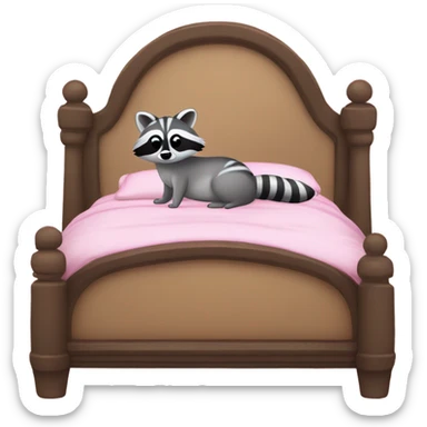 princess style bed with sleeping cute racoon wearing pink bow on head in it sticker