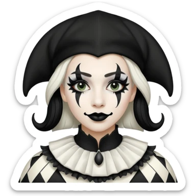 make a black and white jester uniform with white makeup and black lipstick sticker