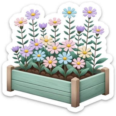 sparse flowers in a wooden garden bed sticker