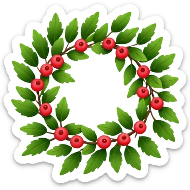 A leafy wreath with small berries woven between the branches. sticker