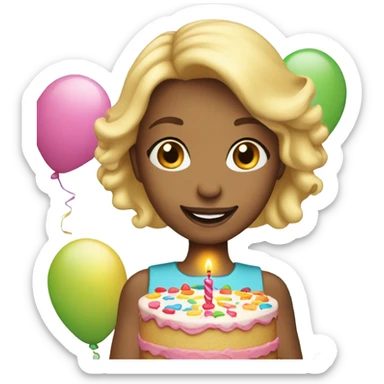 Young blonde hair girl with birthday cake sticker