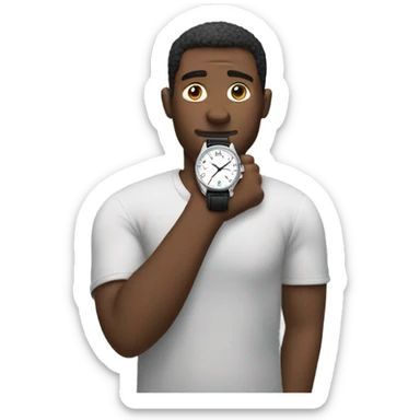man looking at his watch on his wrist sticker