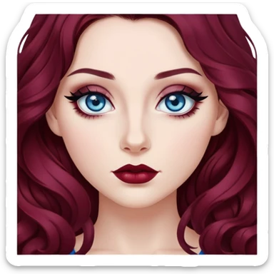 pretty long hair wavy dark wine red hair baddie with black eyeliner and blue eyes sticker