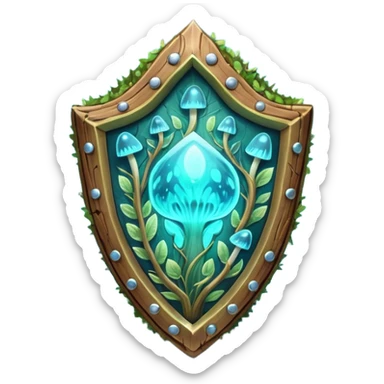 magical mushroom shield object icon, shield crafted from mushroom bark, glowing spores, fantasy forest design, soft green-blue aura, 3D cartoon, mobile game icon style, centered, clean background, no text, no watermark
 
 sticker