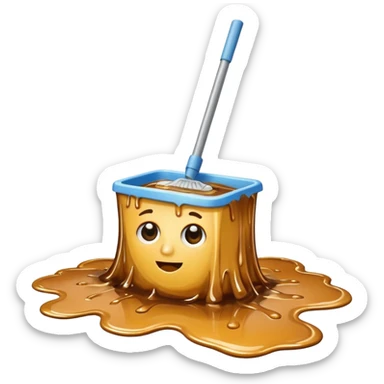 realistic mop cleaning a flat sticky golden-brown syrup spill on the floor sticker