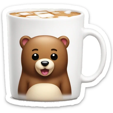 White mug with cute bear prints, hot choco with mallows on top sticker