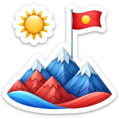 A blue , white and red flag With three mountain and a sun and ⚖️ in the upper part of mountains sticker