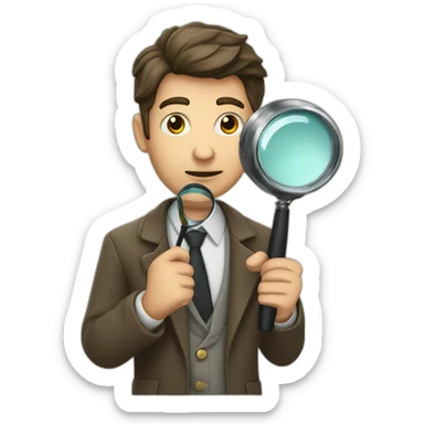 The male detective is holding a magnifying glass sticker