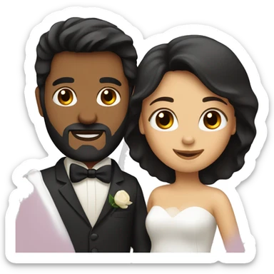 a wedding emoticon of a dark-haired woman and a dark-haired man with a beard sticker