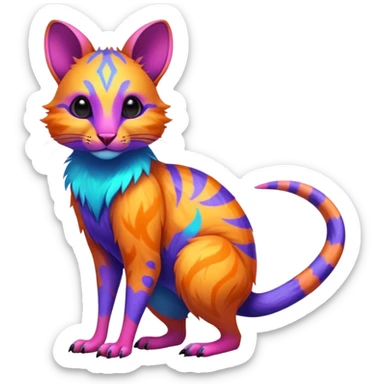 Exotic Neon-colored fantasy feline-rodent-marsupial-critter-vernid-fursona animal creature full body with intricate markings  sticker