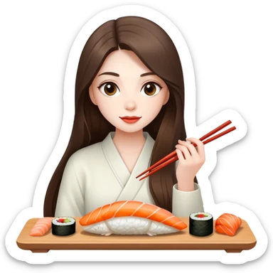 beautiful pale brunette girl with long enjoying sushi sticker