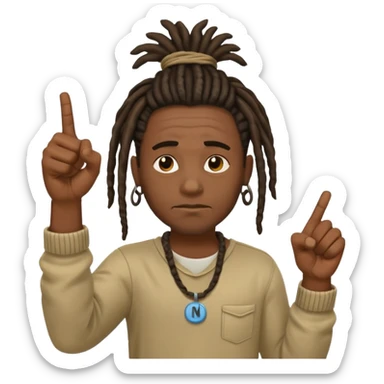  black skinned guys with dreads with his thumbs pointing down and a sign in the background saying no sticker