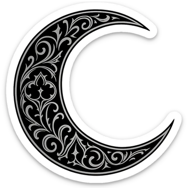 gothic moon, crescent with black and silver, no background sticker