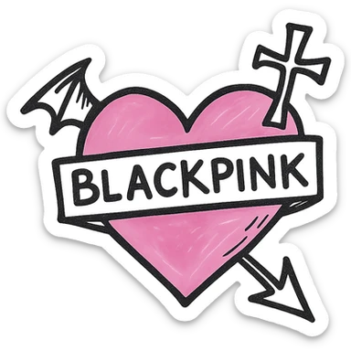 BLACKPINK-inspired gothic object, sketchy and expressive, black and pink, hand drawn style sticker