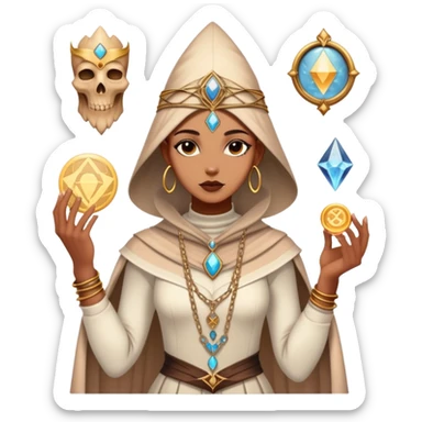 Spiritual tarot card with fashion elements, personal style oracle, mystical wardrobe symbol sticker