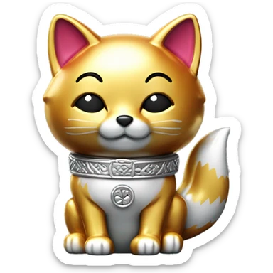 fully chrome fox statue in the form of maneki neko sticker