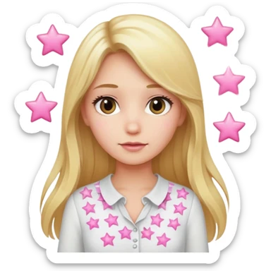 Girl with blond long hair and white blouse with pink stars  sticker