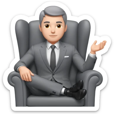 businessman sitting in an armchair, confident relaxed pose, formal suit and tie, professional corporate vibe, 3D cartoon style, mobile game icon style, clean background, no text, no watermark
 sticker