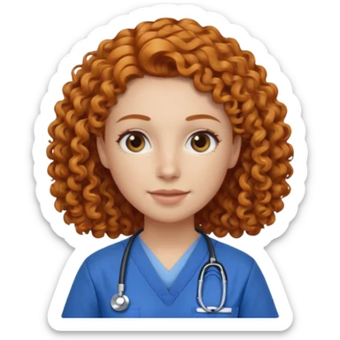 a ginger curly hair vet woman with blue scrub 

 sticker