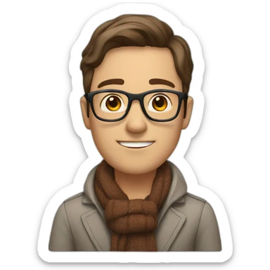 man with brown hair with glasses and scarf and on a wheelchair sticker