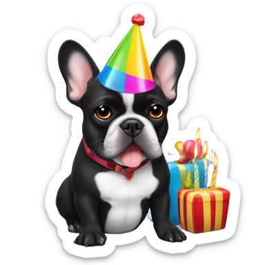 birthday of a bulldog french black sticker
